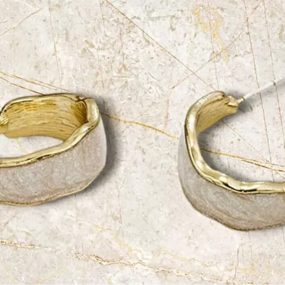 White Enamel Gold Hoops - Picture 4 of 11